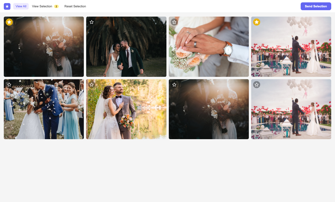 Selection gallery with photos and favorite stars