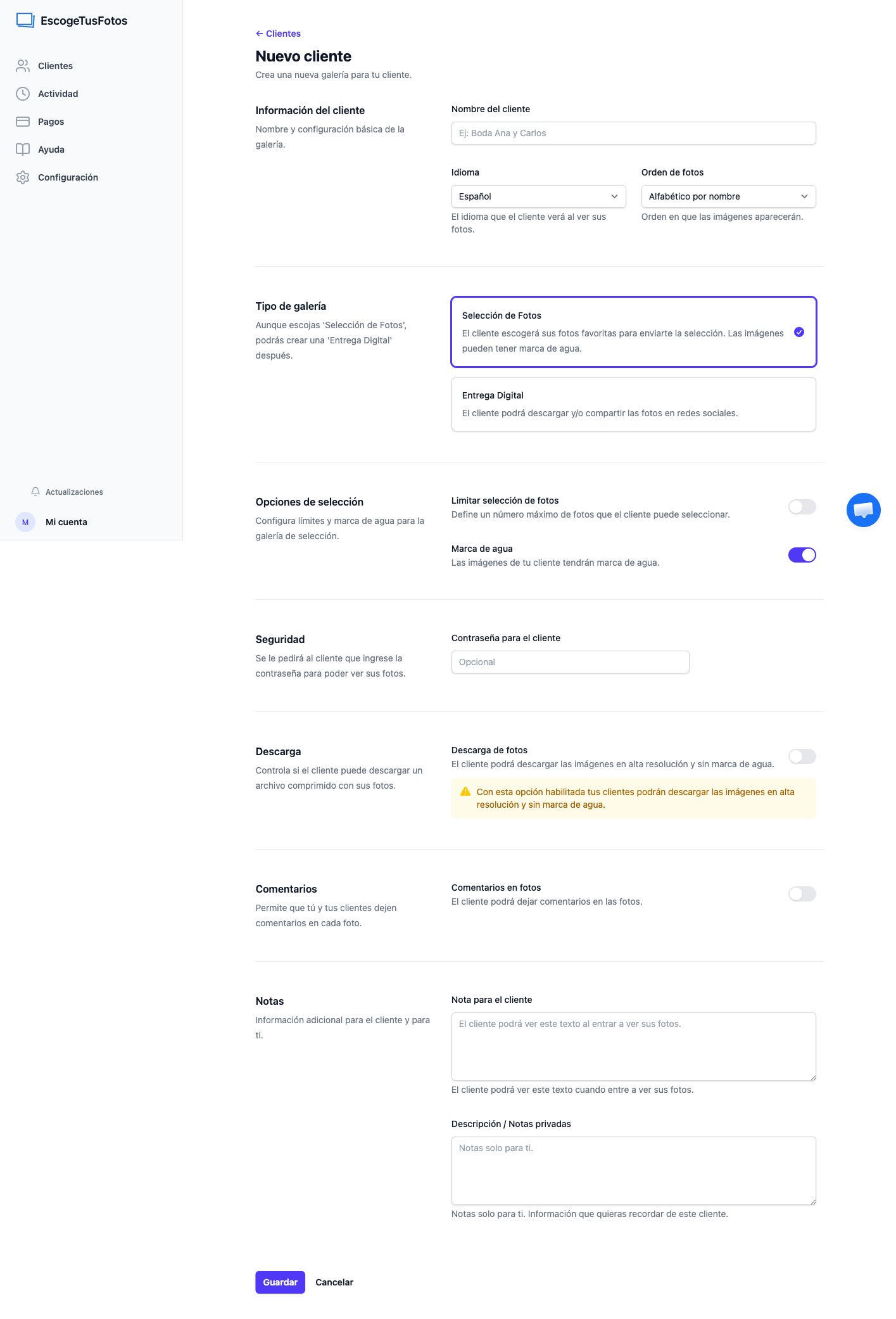 Form to create a new client