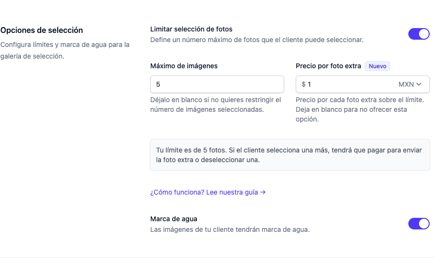 Extra photo price configuration