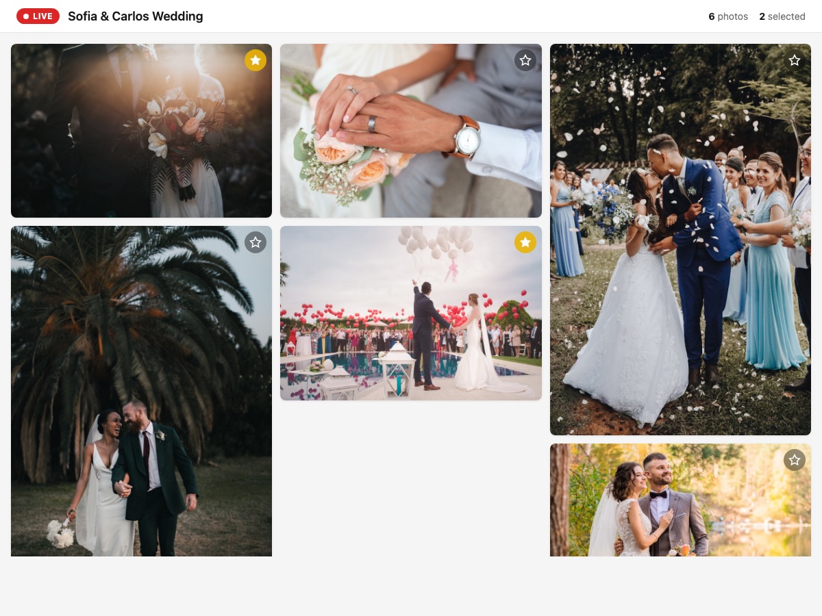Live gallery showing wedding photos